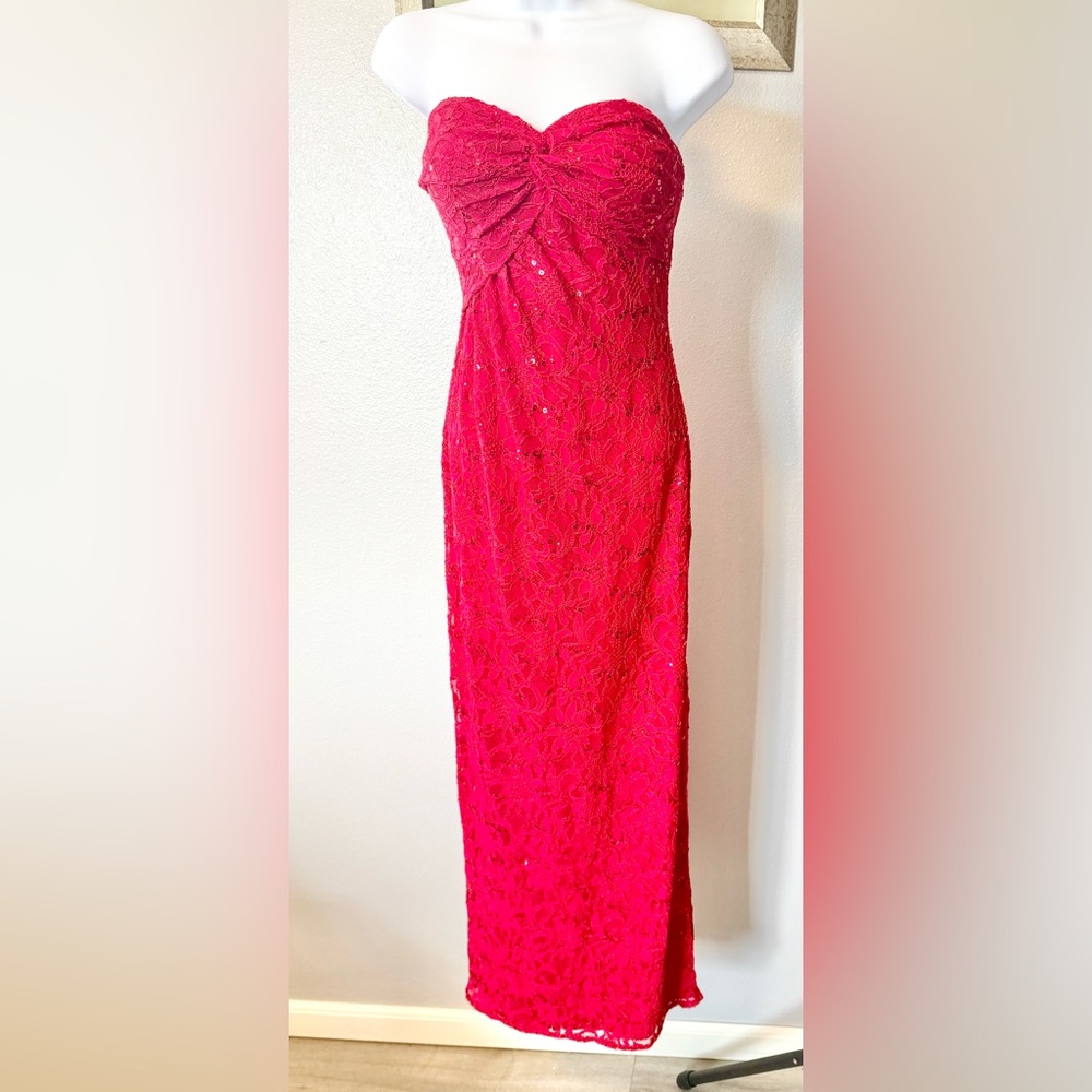 Morgan & Co. Strapless Red Lace Dress